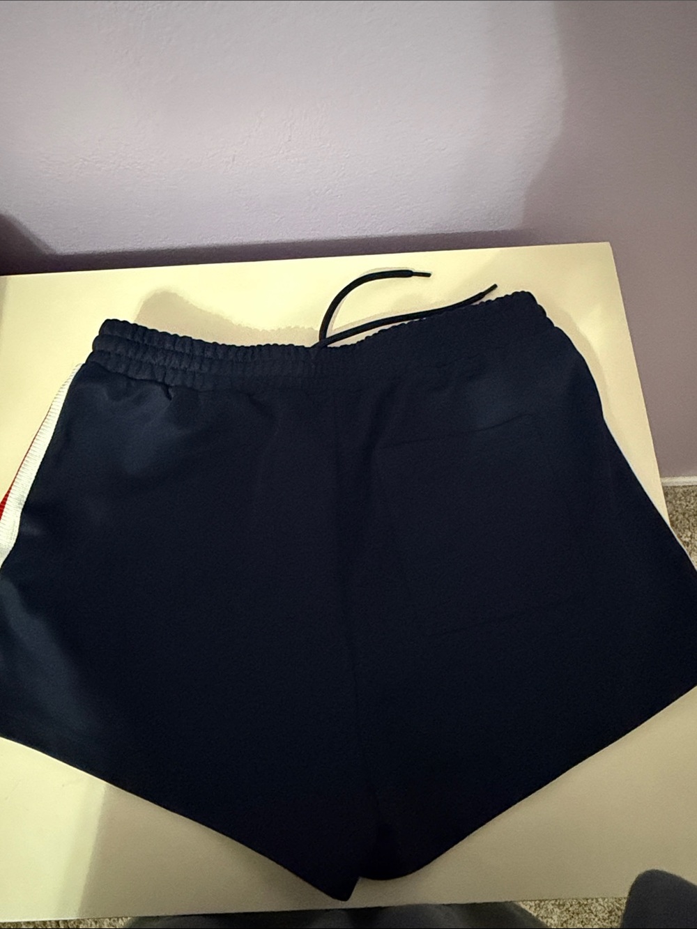 Sporty & Rich Navy Shorts with Red and White Side Stripes - Picture 3 of 4